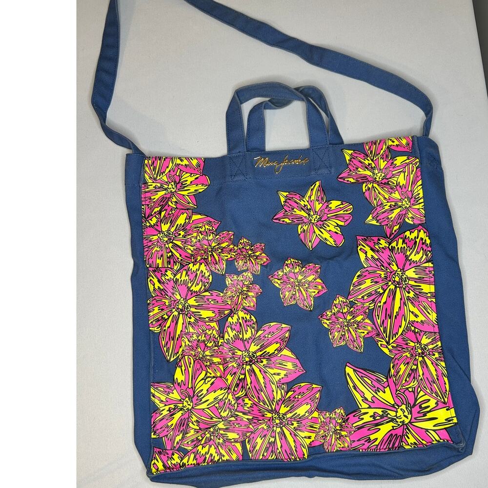 Marc Jacobs Neon Floral Canvas Tote Bag Blue Pink Yellow Shoulder Shopper Y2K